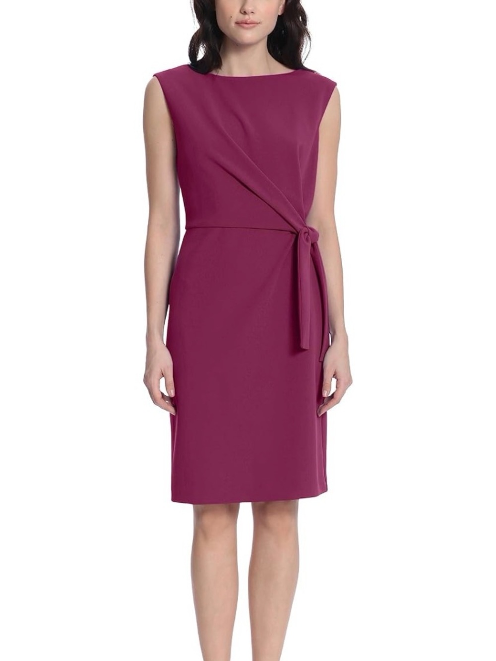 Donna Morgan Sleeveless Knot-Waist Sheath Dress in Berry